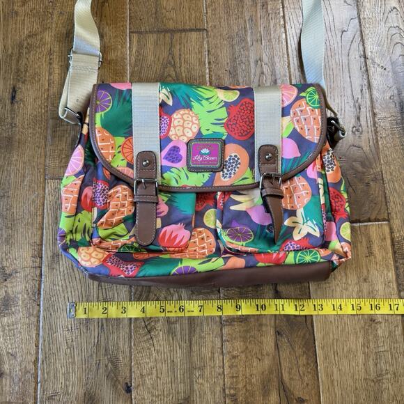 Lily Bloom Tropical Fruit Colorful Satchel Shoulder Purse Triple Section NWT - Picture 2 of 6